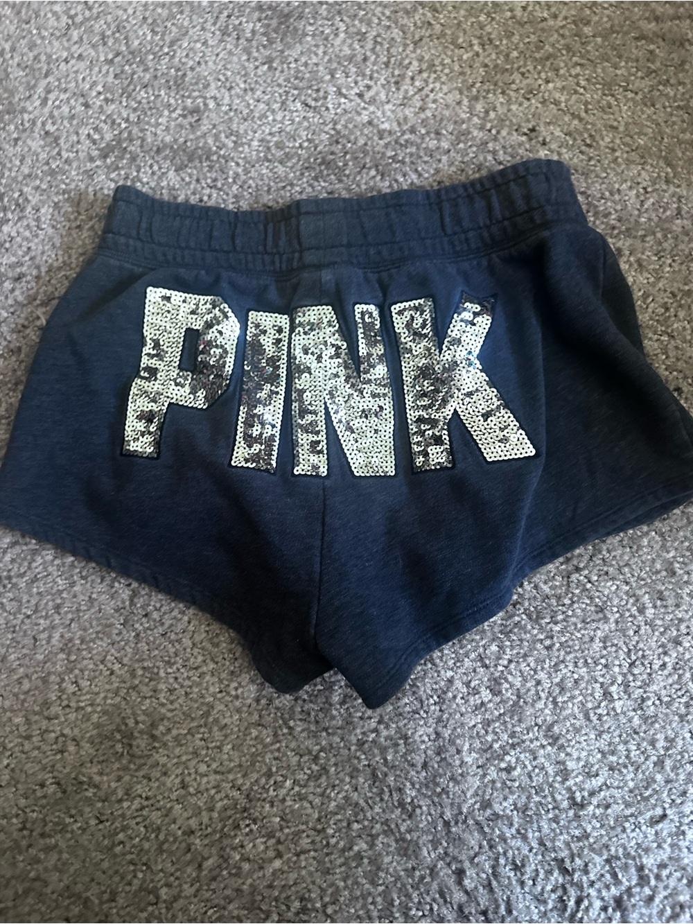 PINK Victoria's Secret Navy Shorts with Silver Sequin Logo
